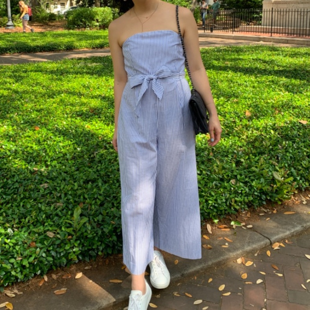 Club Monaco Blue And White Striped Romper